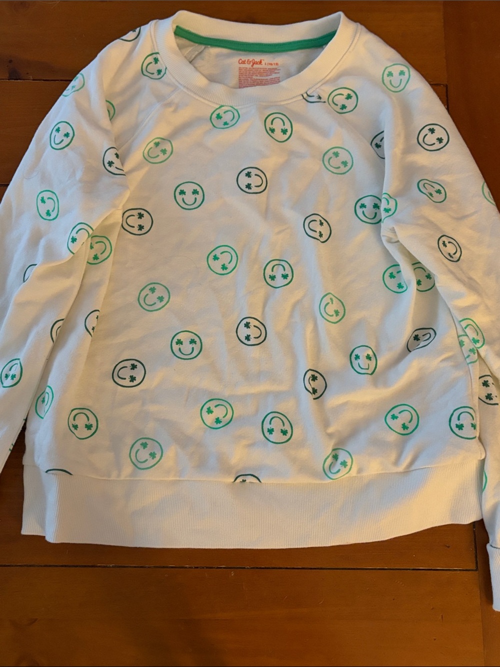 Cat & Jack White Sweatshirt with Green Smile Faces Girls